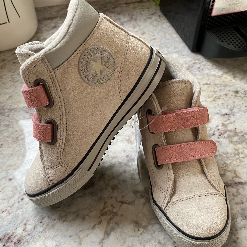 NEW girls ivory and pink converse sneakers